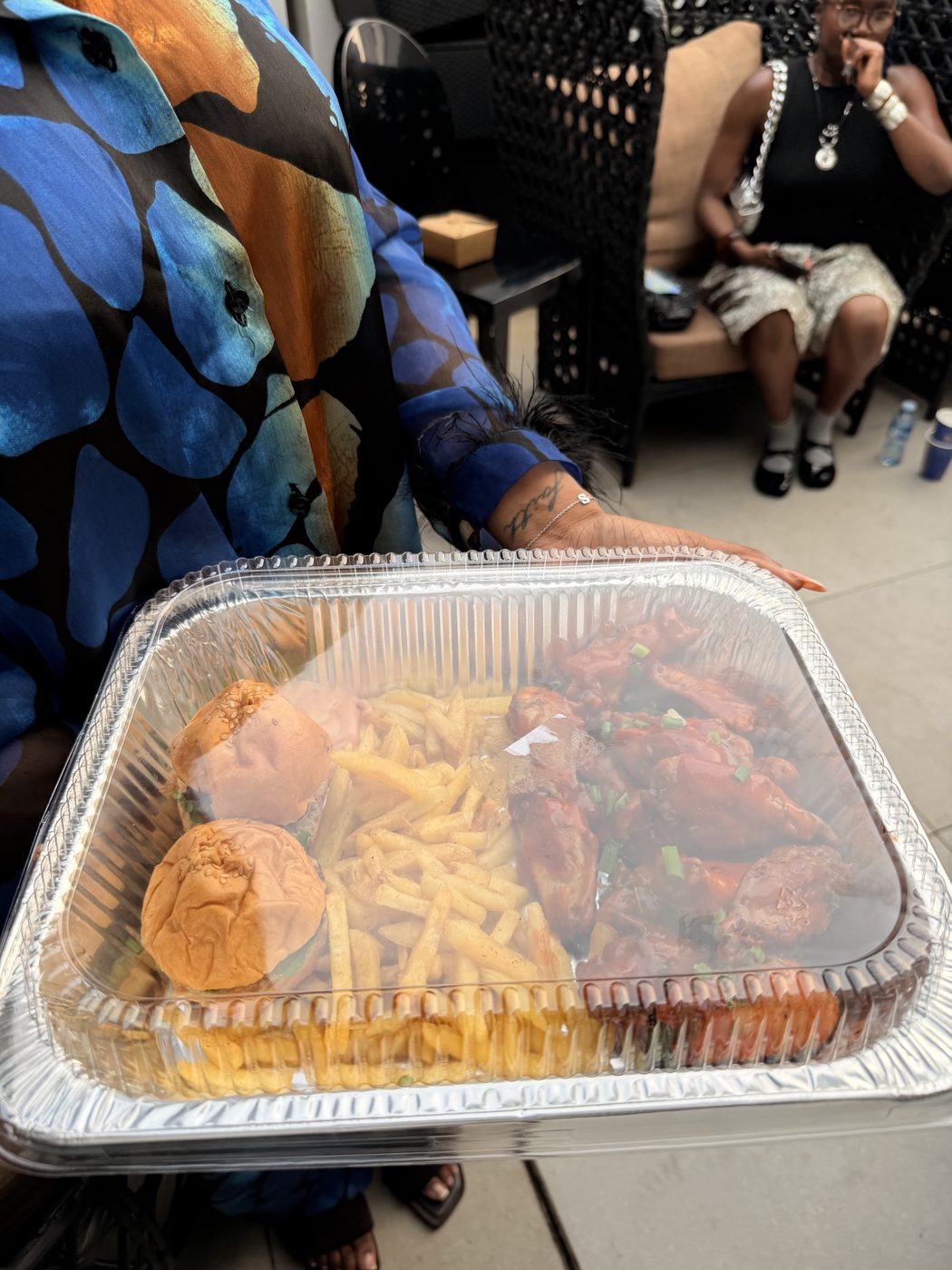 DaChef catering tray with burgers, fries and wings